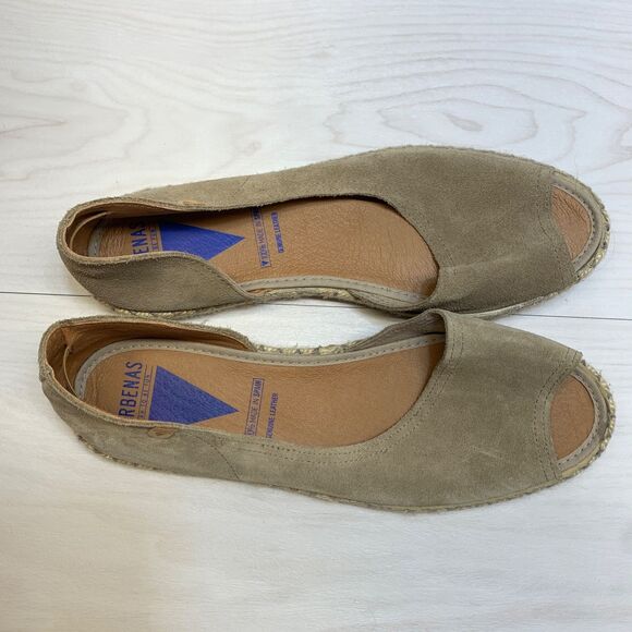 Verbenas Brown Cruz Leather & Suede Espadrille Flats Shoes Size 41 Peep Toe - Picture 9 of 9